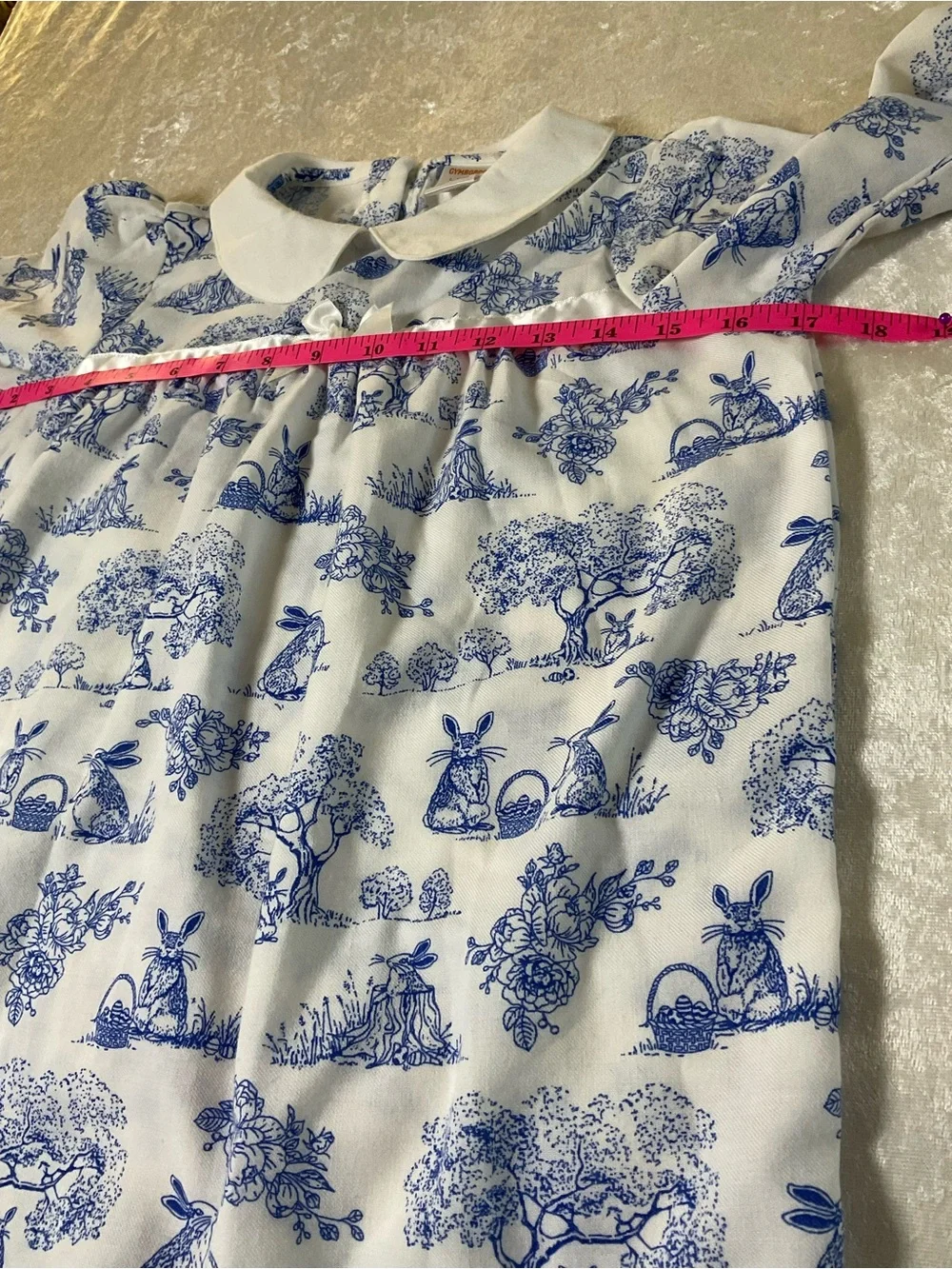 Gymboree White and Blue Bunny Print Long-Sleeve Nightgown Dress